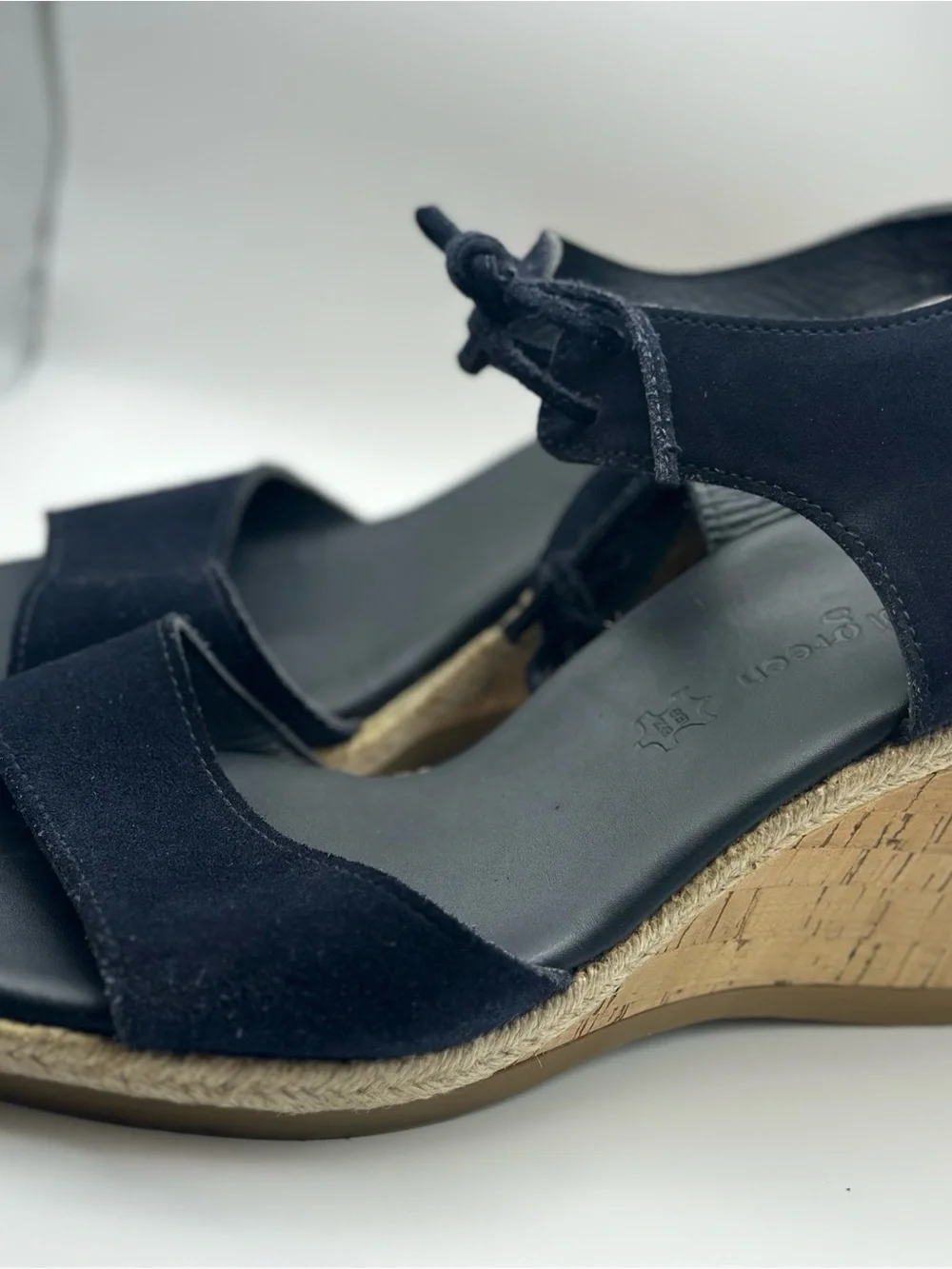 Paul Green Black Suede Ankle-Tie Espadrille Wedge Sandals